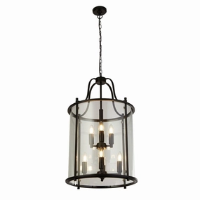 Lantern Grande 8 Light Black & Clear Glass Lantern minimalist ceiling light