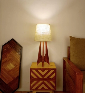 Laurent Brown Wooden Table Lamp with White Jute Lampshade (BULB NOT INCLUDED) Louis Poulsen chandelier
