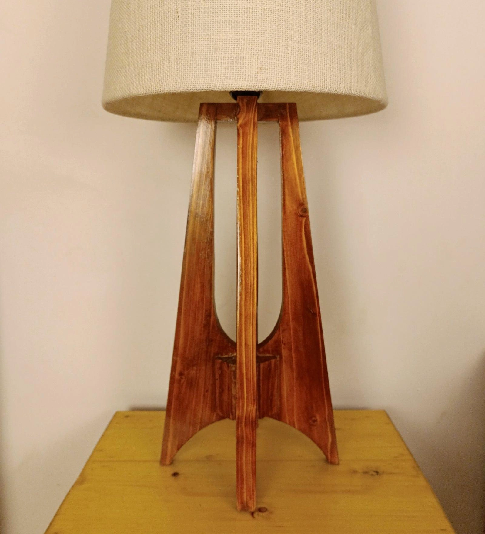 Laurent Brown Wooden Table Lamp with White Jute Lampshade (BULB NOT INCLUDED)
