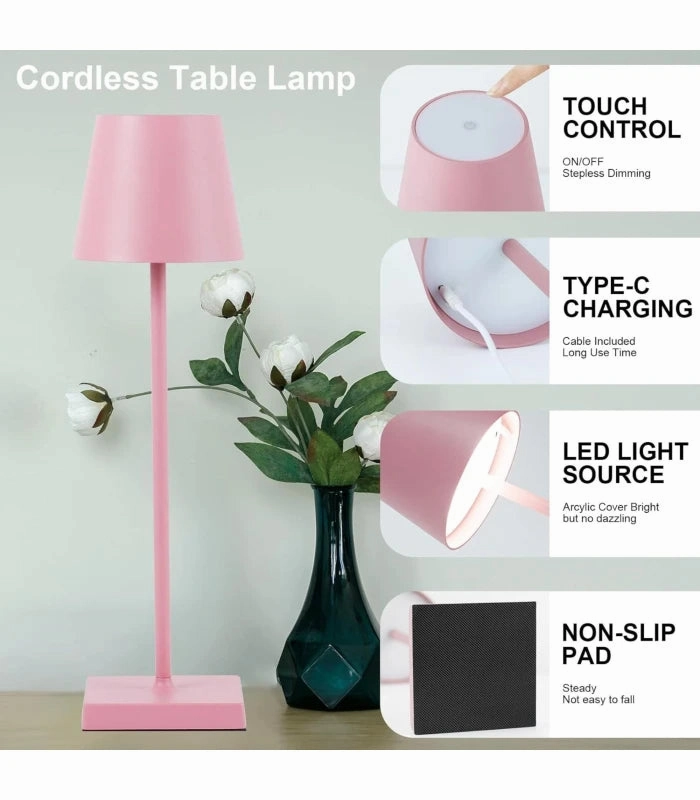 LED bordlampe Inde/ude - Pink, touch dmpbar, CCT, IP54 udendrs - Lampeagenten