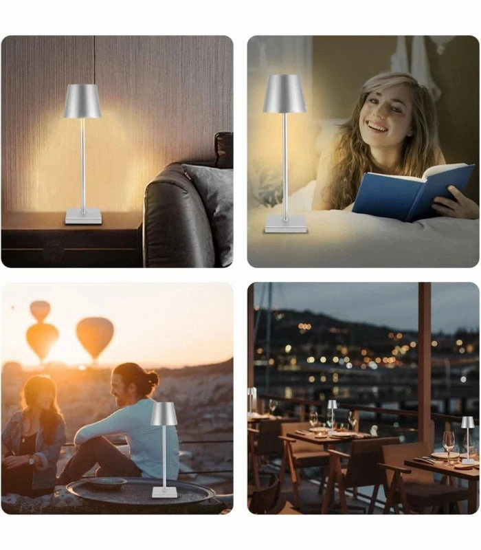 LED bordlampe Inde/ude - Stl/Slv, touch dmpbar, CCT, IP54 udendrs - Lampeagenten