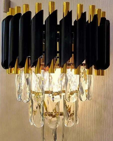 Led Crystal Modern Black Gold Metal Wall Light For Drawing Room Bedroom Office