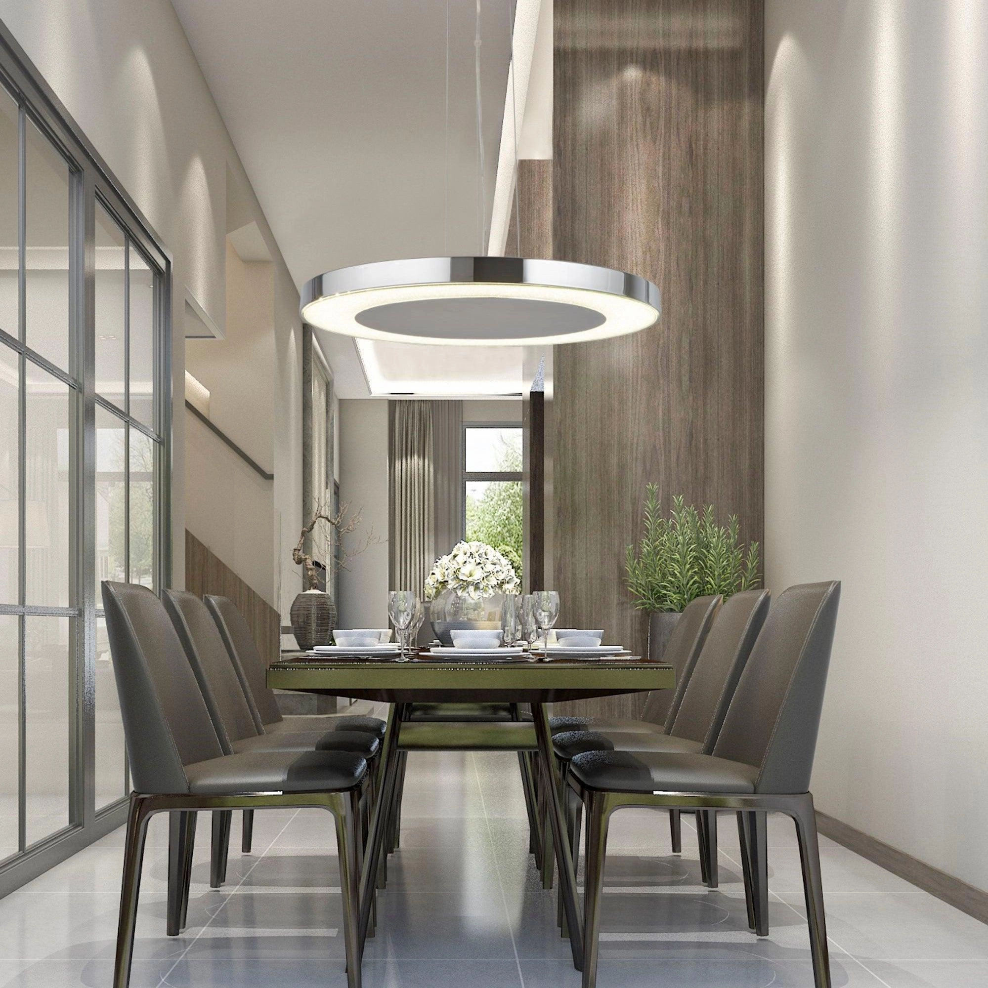 Lexi LED Disc Chrome & Crushed Ice Effect Pendant - 50cm
