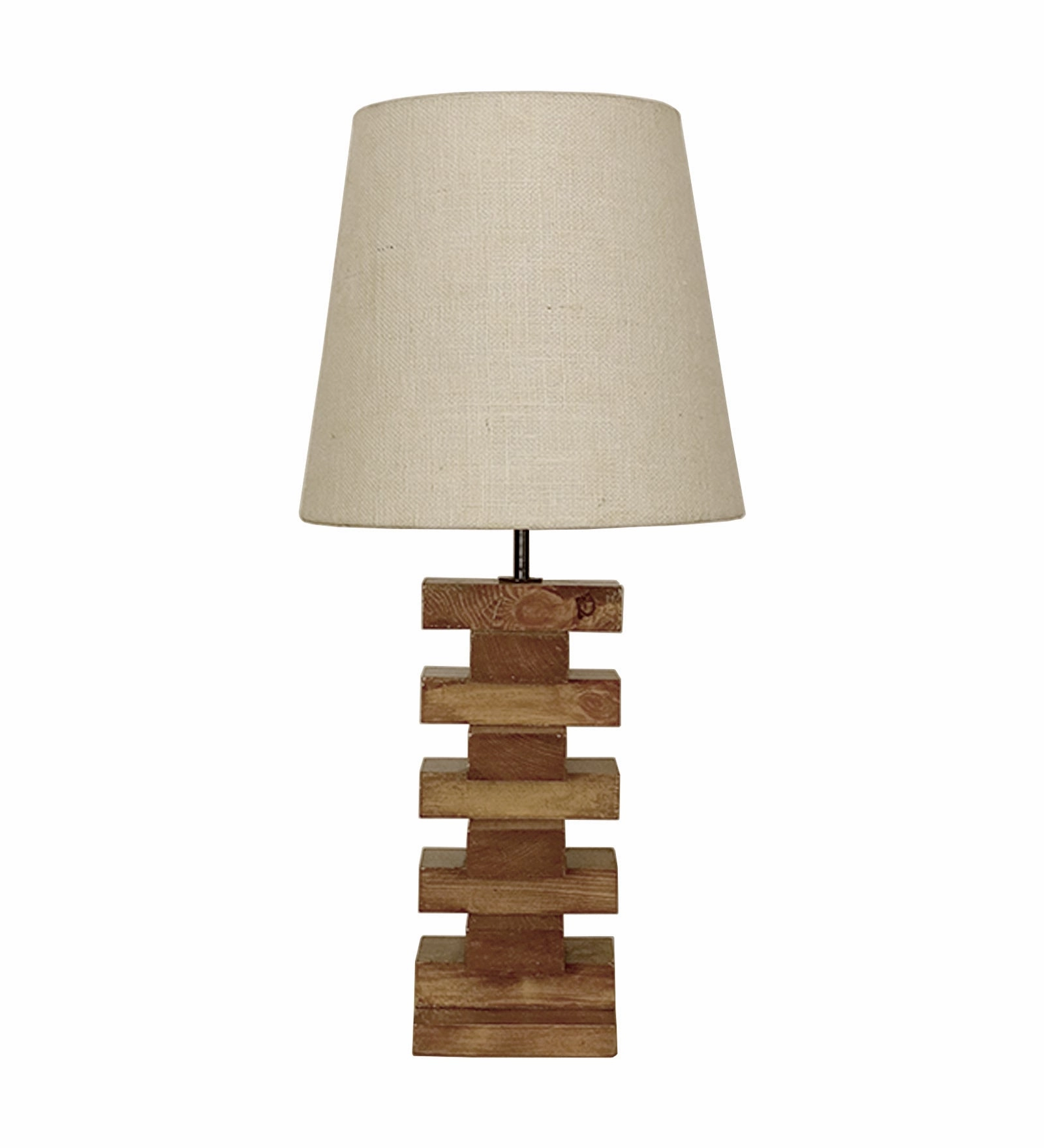 Libra Brown Wooden Table Lamp with White Fabric Lampshade (BULB NOT INCLUDED)