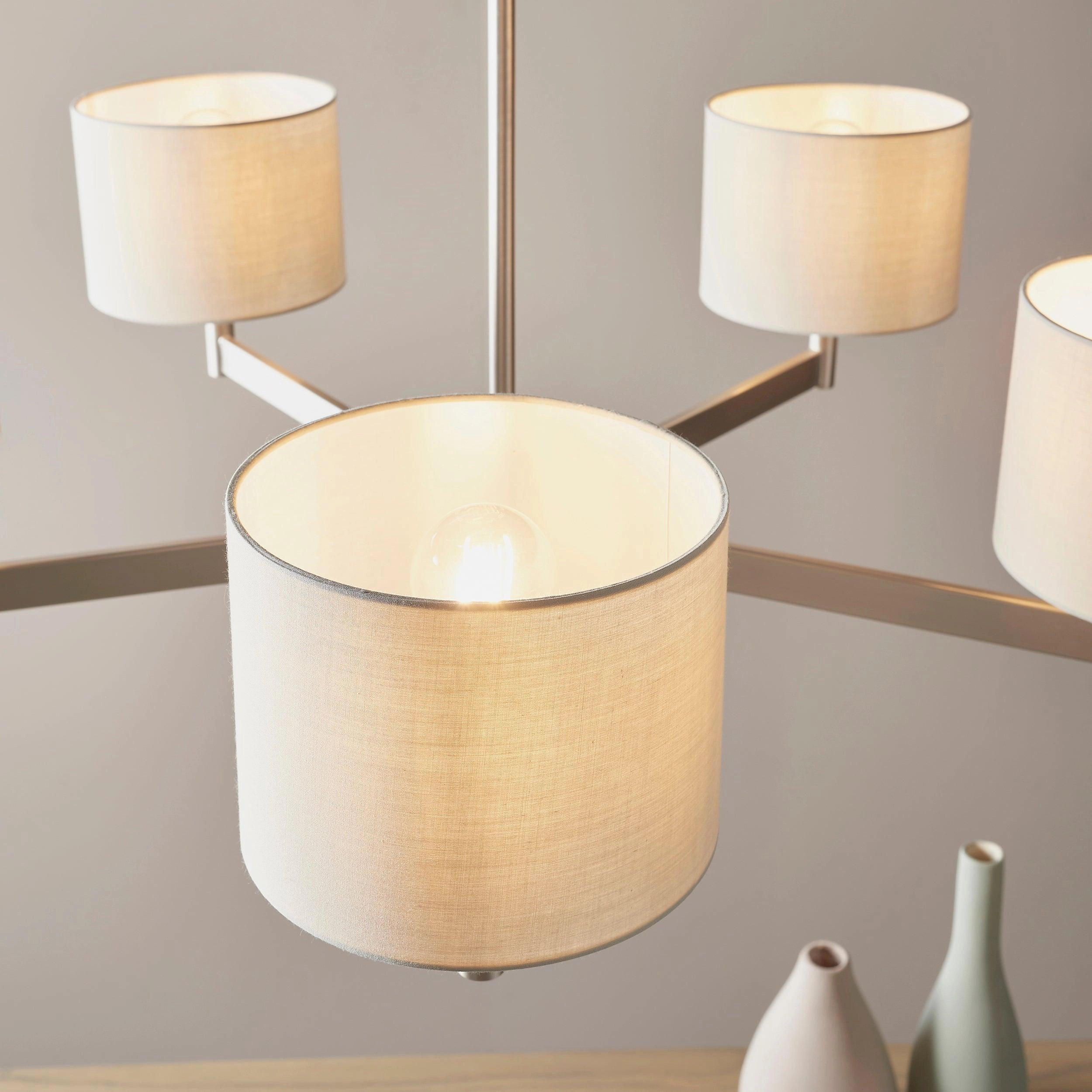 Lille Matt Nickel 5 Light Ceiling Pendant with Taupe Shades