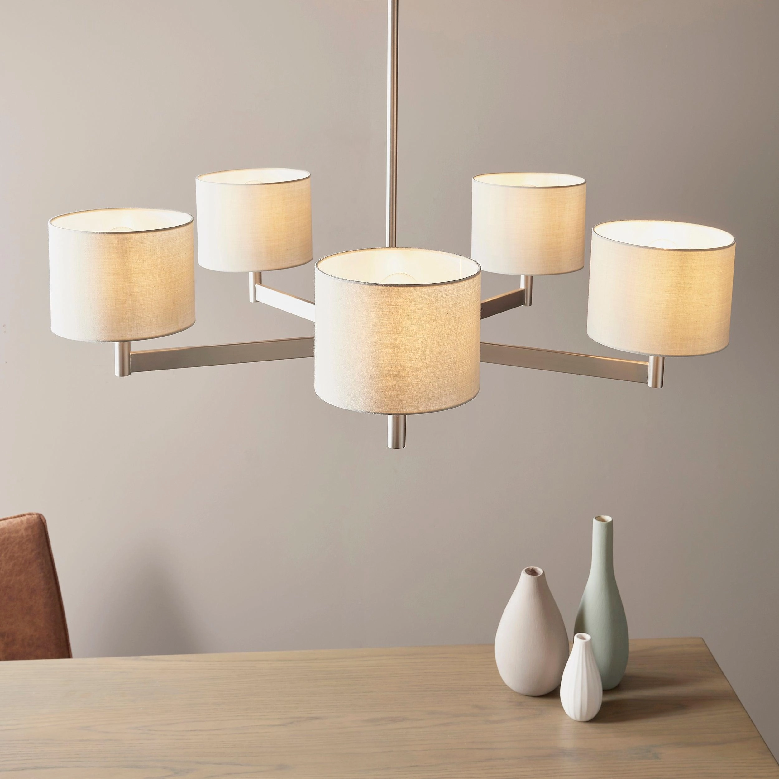 Lille Matt Nickel 5 Light Ceiling Pendant with Taupe Shades