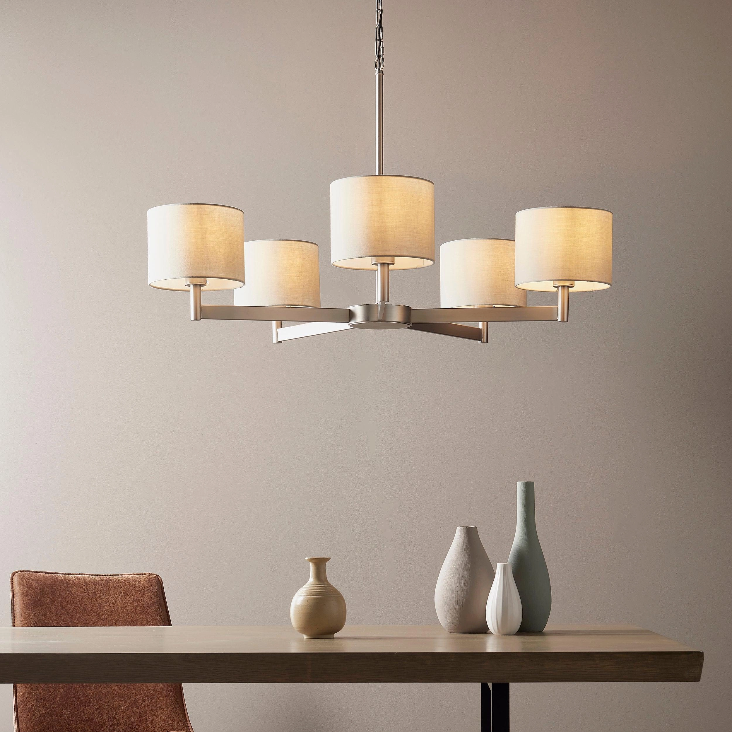 Lille Matt Nickel 5 Light Ceiling Pendant with Taupe Shades