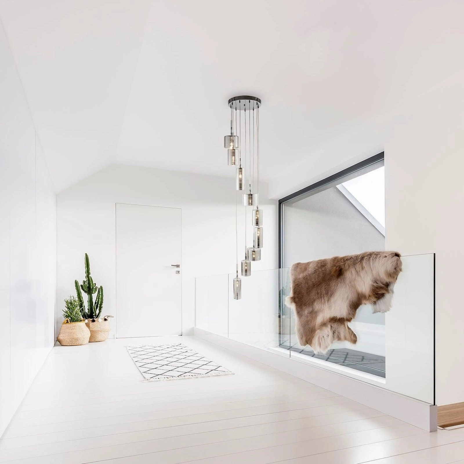 Linen 9 Light Multi-Drop Chrome Pendant - Glass Shades