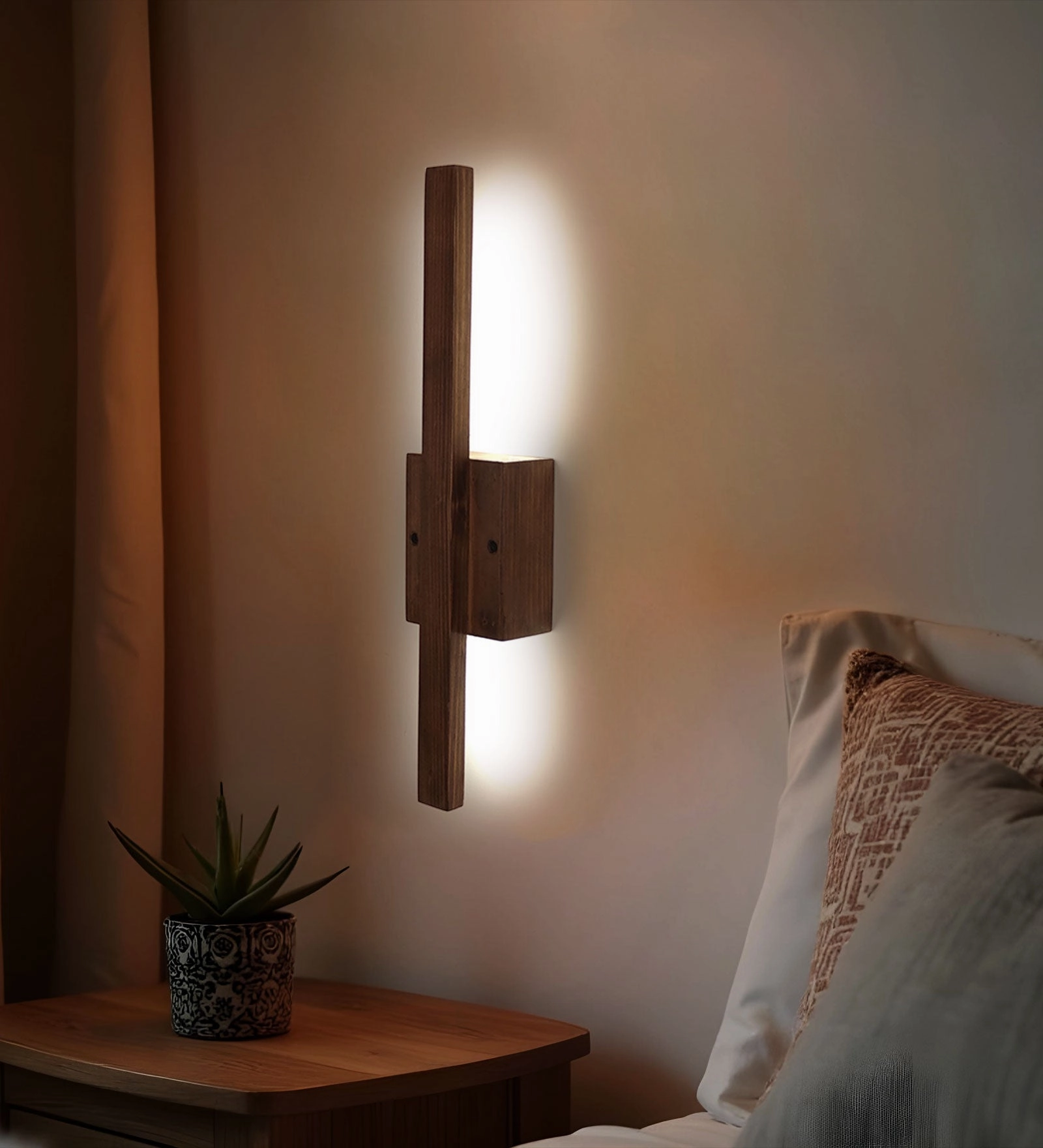 Lineo Brown Wooden LED Wall Light (BULB NOT INCLUDED) vintage desk lamp