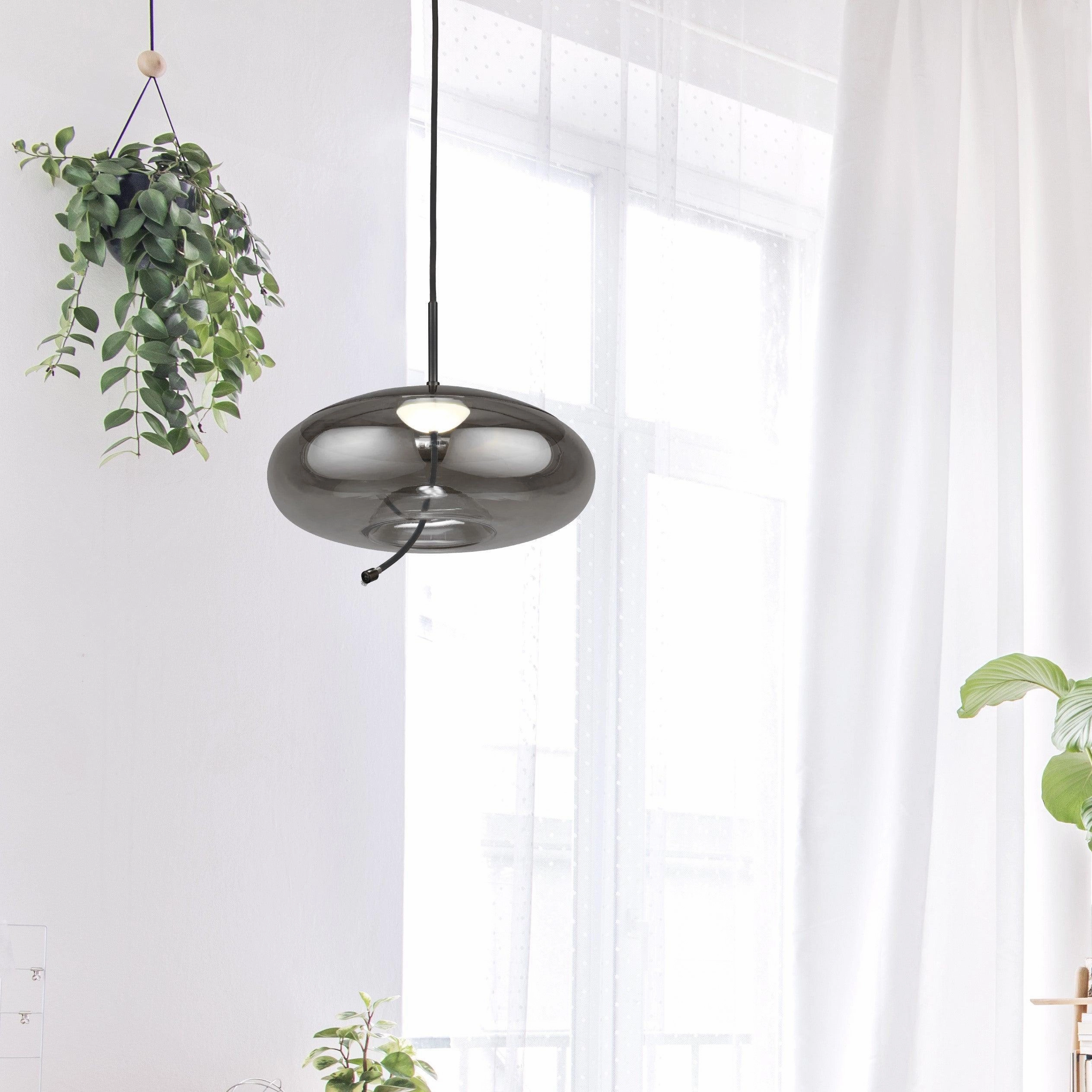 Lisbon 1 Light 6W Black And Smoked Glass LED Ceiling Pendant