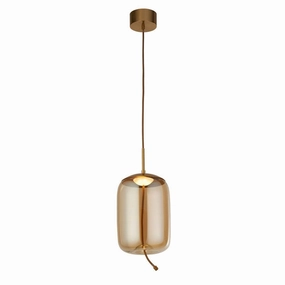 Lisbon 1 Light LED Satin Brass And Amber Glass Pendant minimalist ceiling light