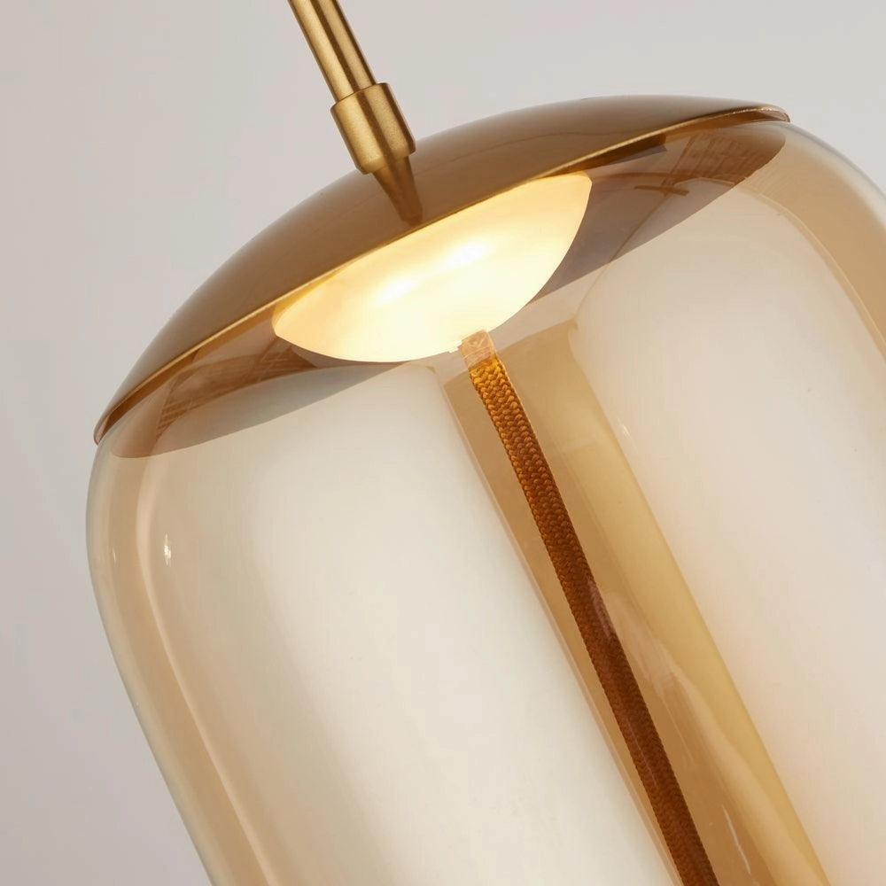 Lisbon 1 Light LED Satin Brass And Amber Glass Pendant