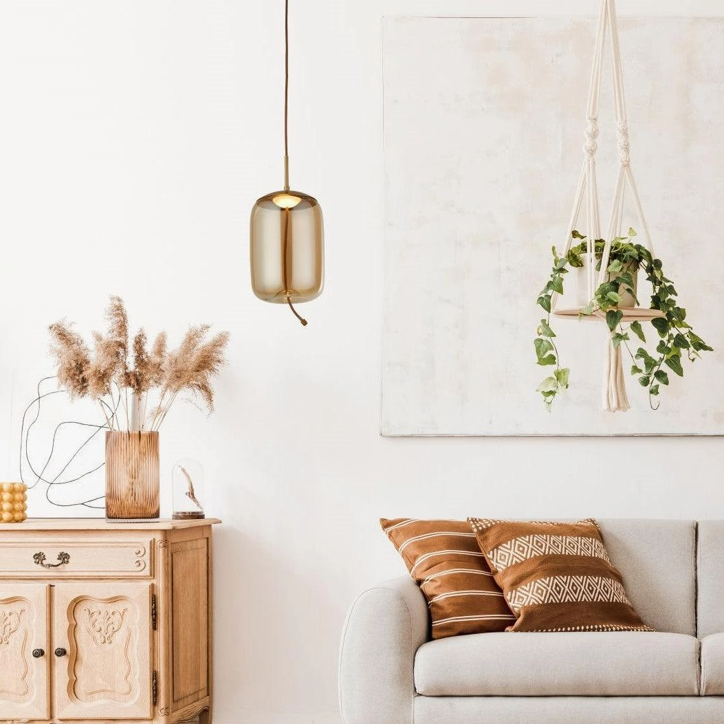 Lisbon 1 Light LED Satin Brass And Amber Glass Pendant