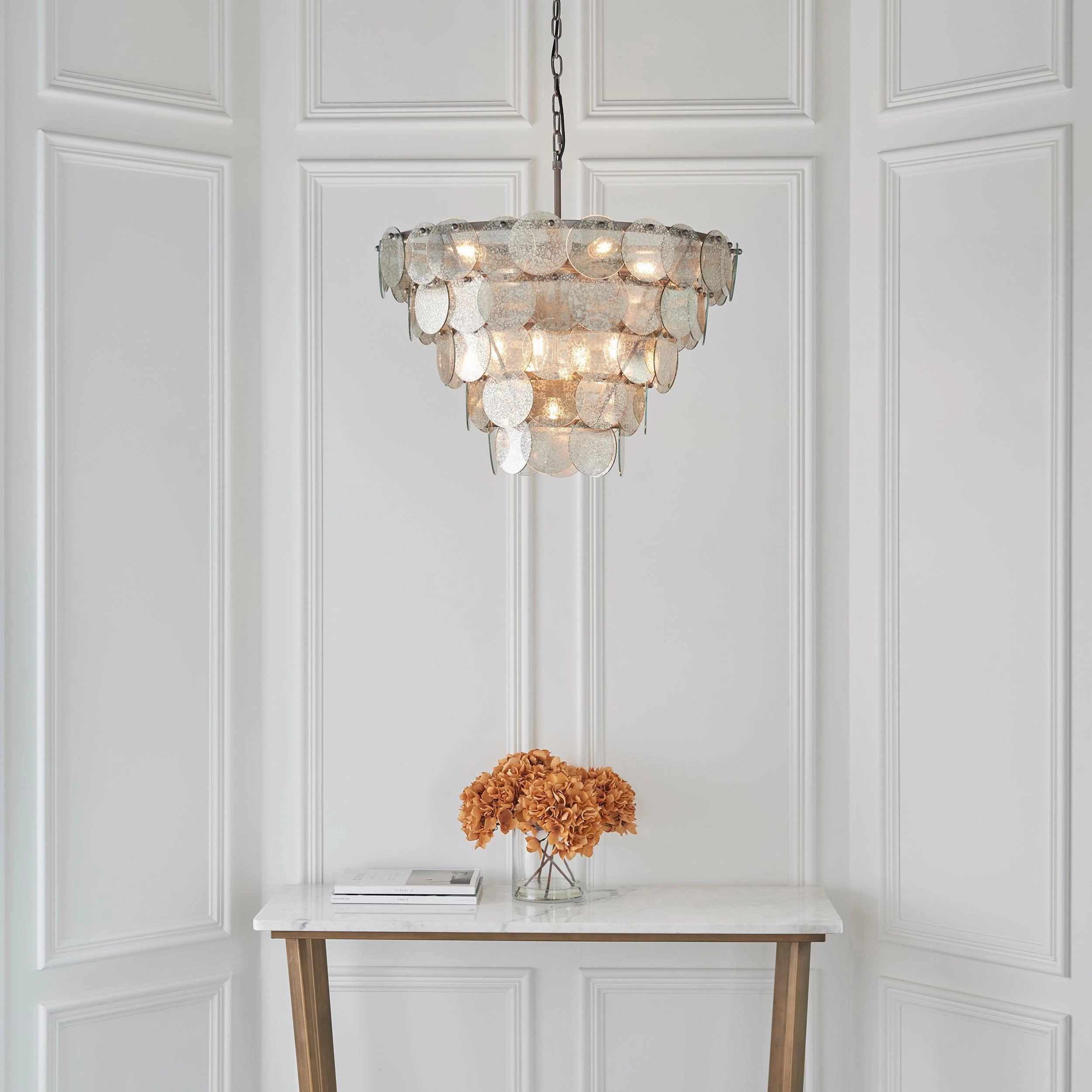 Littlehampton 9 Light Silver Pendant - Mercury Glass Discs