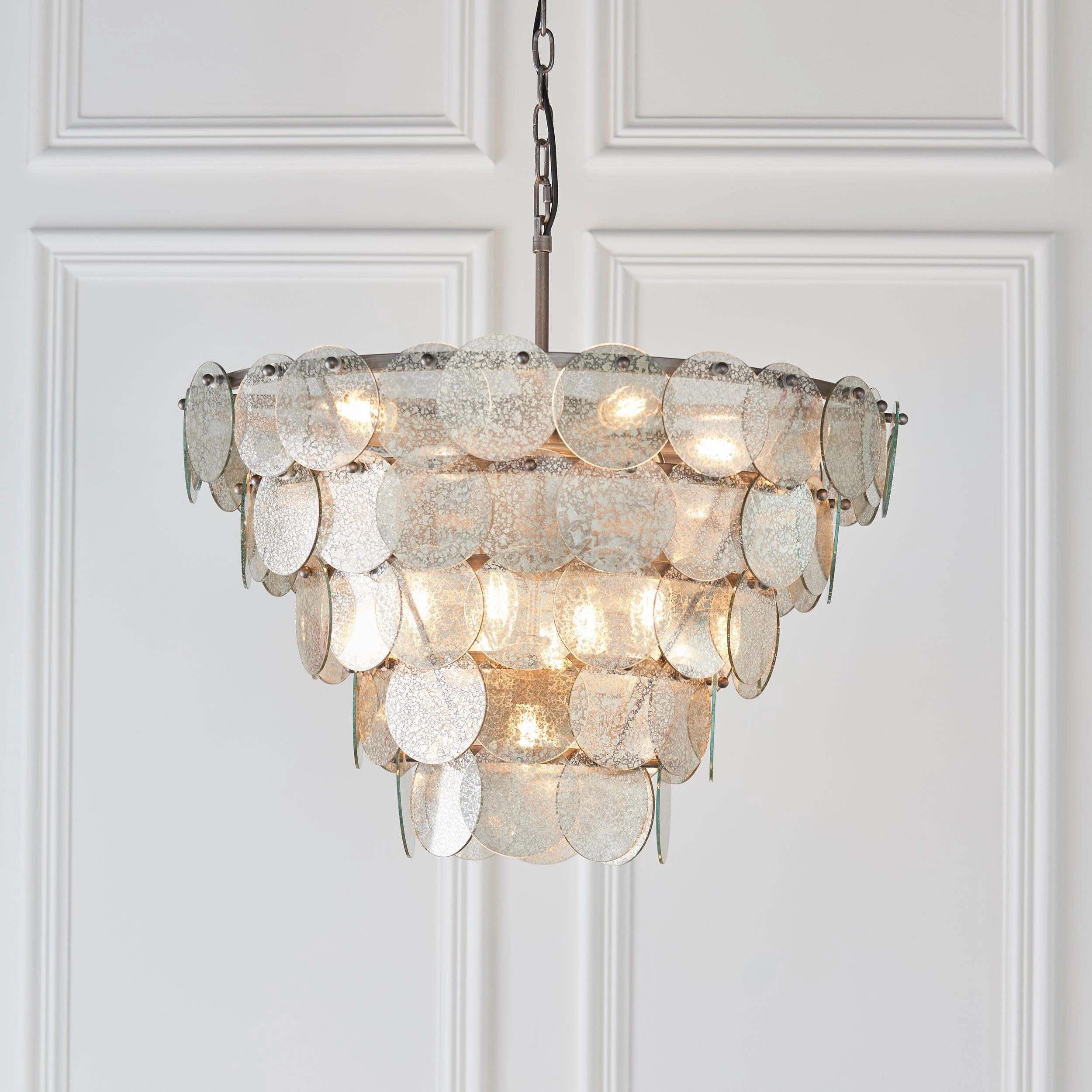 Littlehampton 9 Light Silver Pendant - Mercury Glass Discs