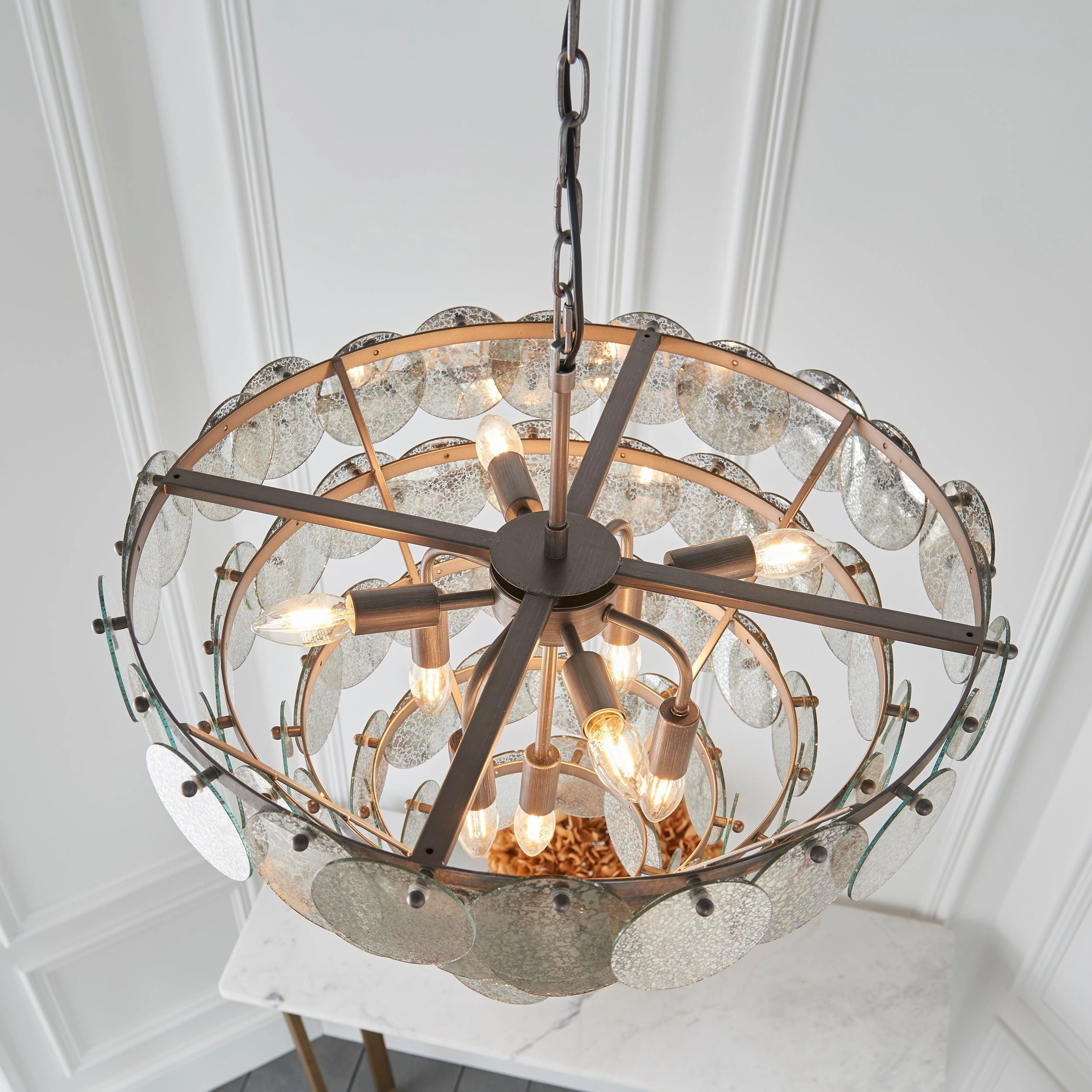 Littlehampton 9 Light Silver Pendant - Mercury Glass Discs
