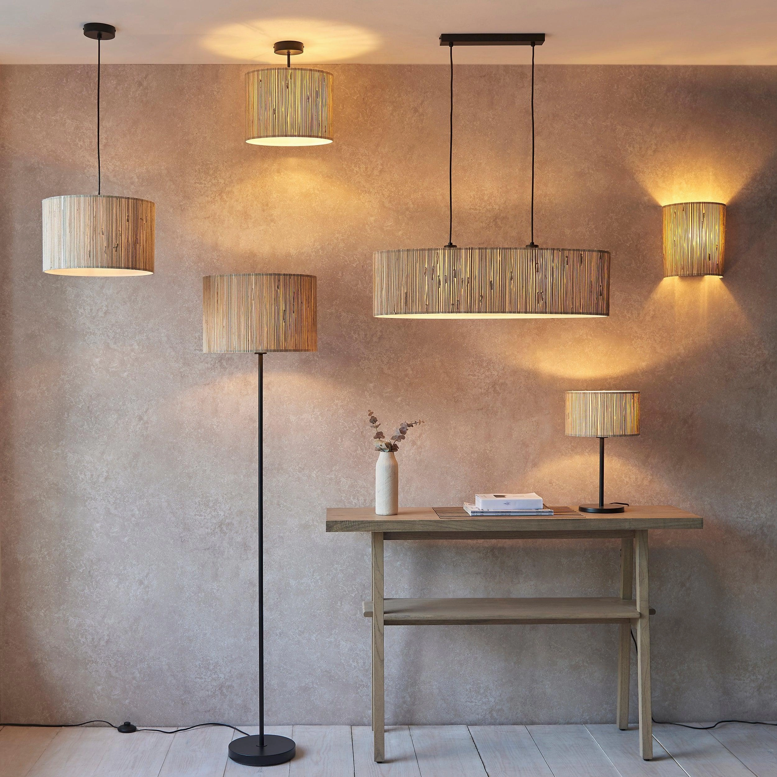 Longshore 1 Light Black Ceiling Pendant - Seagrass Shade