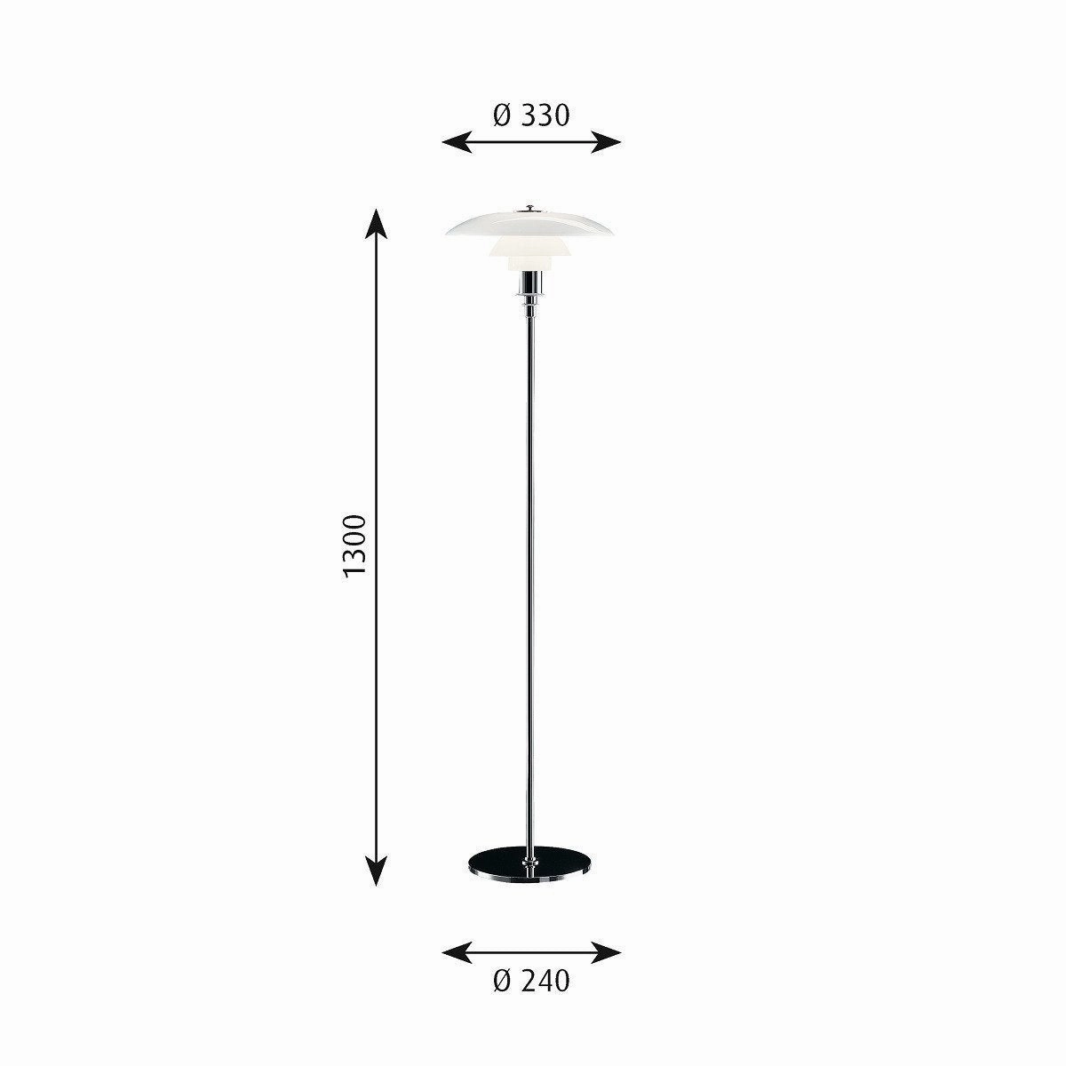 Louis Poulsen Ph 31/2 21/2 Floor Lamp High Gloss Chrome Plated