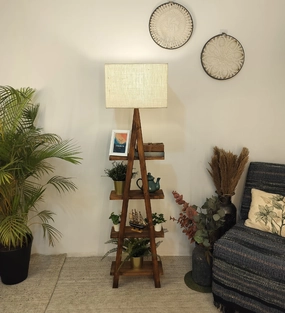 Louise Wooden Floor Lamp with Brown Base and Jute Fabric Lampshade (BULB NOT INCLUDED) garden LED light