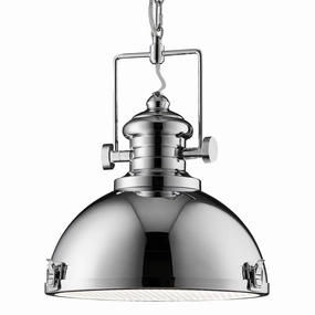 Louisiana Industrial 1 Light Chrome Pendant Searchlight minimalist ceiling light