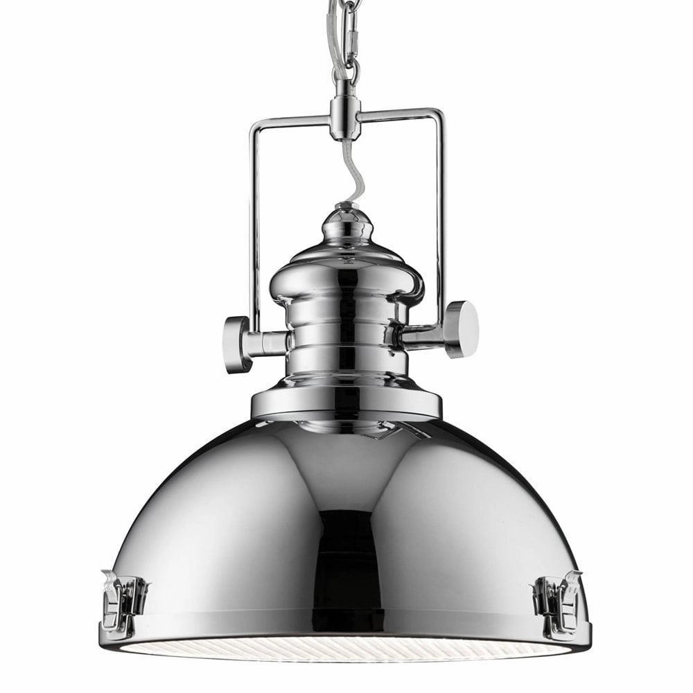 Louisiana Industrial 1 Light Chrome Pendant Searchlight minimalist ceiling light