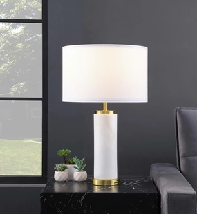 Lucius Drum Shade Bedside Table Lamp White and Gold mini decorative bulb