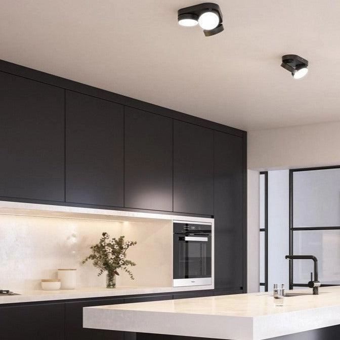 Lutec Stanos Flush LED Double Ceiling Light - Black