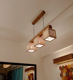 Lyon Beige & Brown Wooden Series Hanging Lamp (BULB NOT INCLUDED) contemporary ceiling fixture