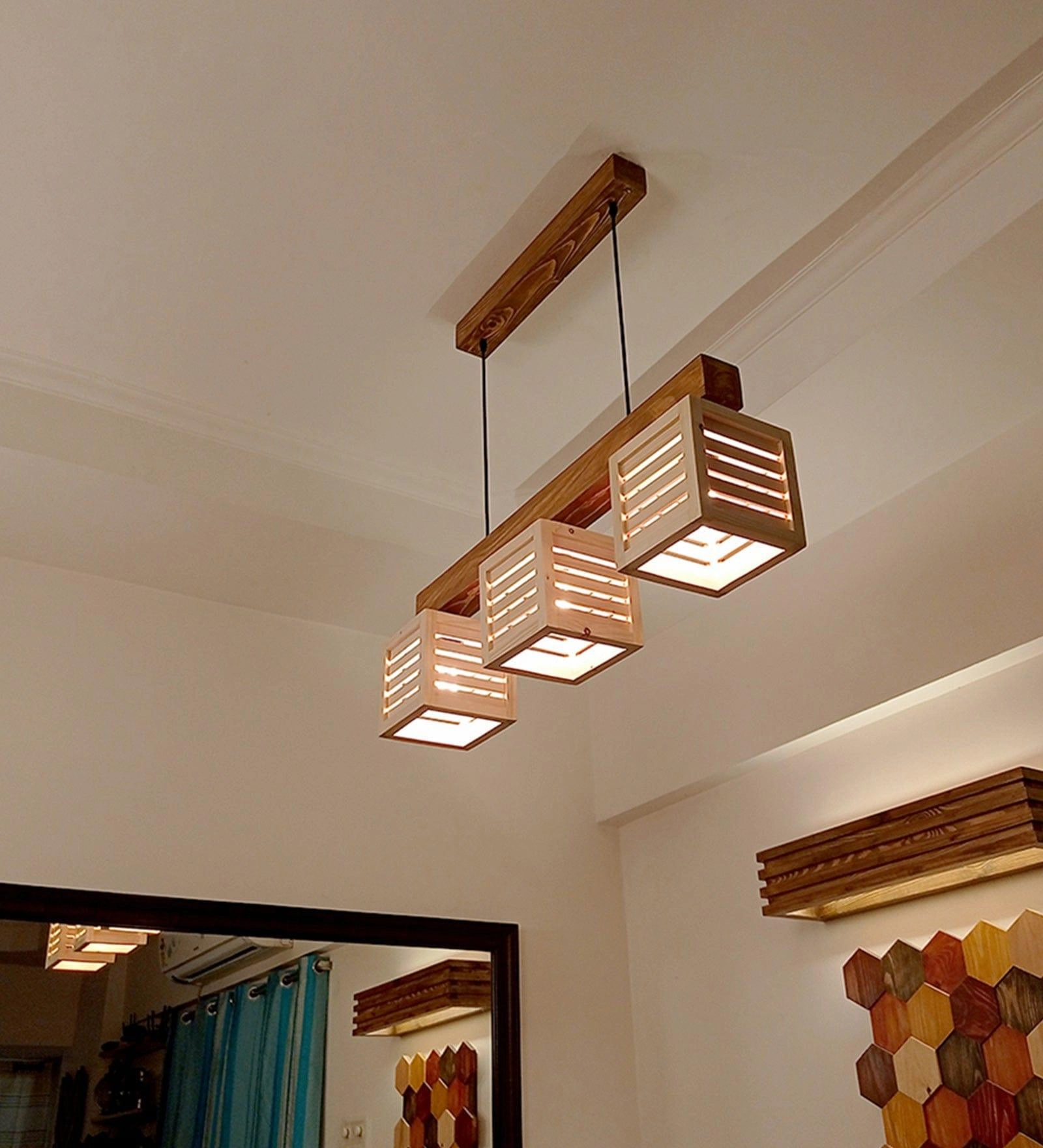 Lyon Beige & Brown Wooden Series Hanging Lamp (BULB NOT INCLUDED) contemporary ceiling fixture