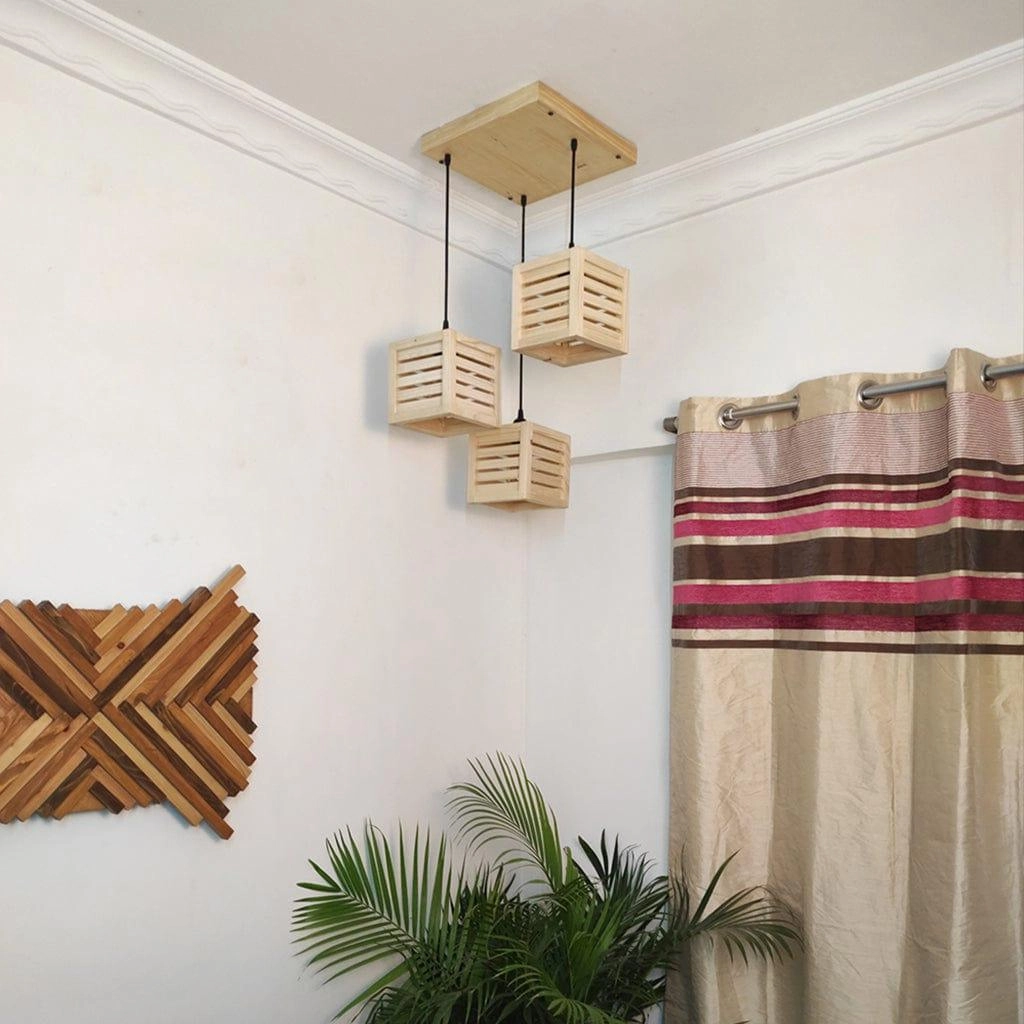 Lyon Beige Wooden Cluster Hanging Lamp (BULB NOT INCLUDED)