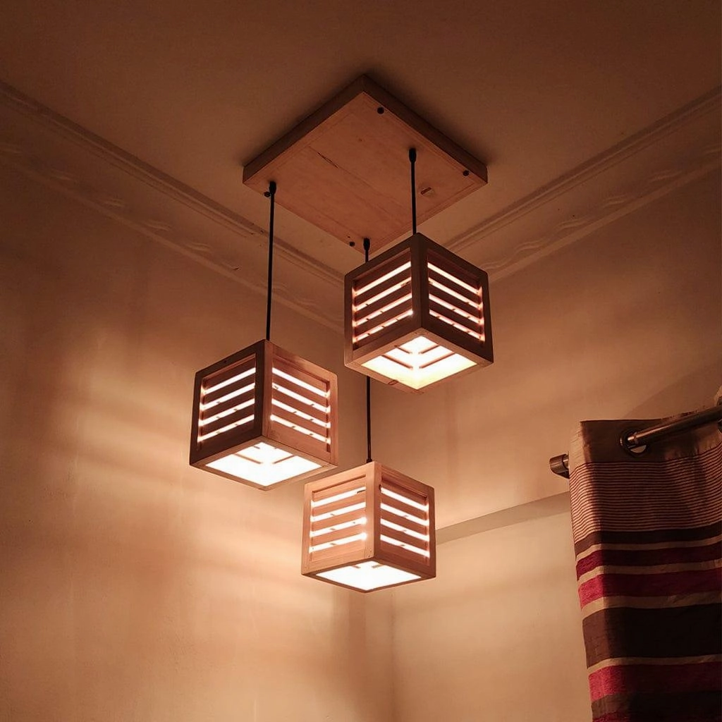 Lyon Beige Wooden Cluster Hanging Lamp (BULB NOT INCLUDED)