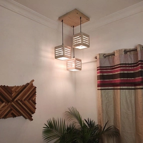 Lyon Beige Wooden Cluster Hanging Lamp (BULB NOT INCLUDED) contemporary ceiling fixture