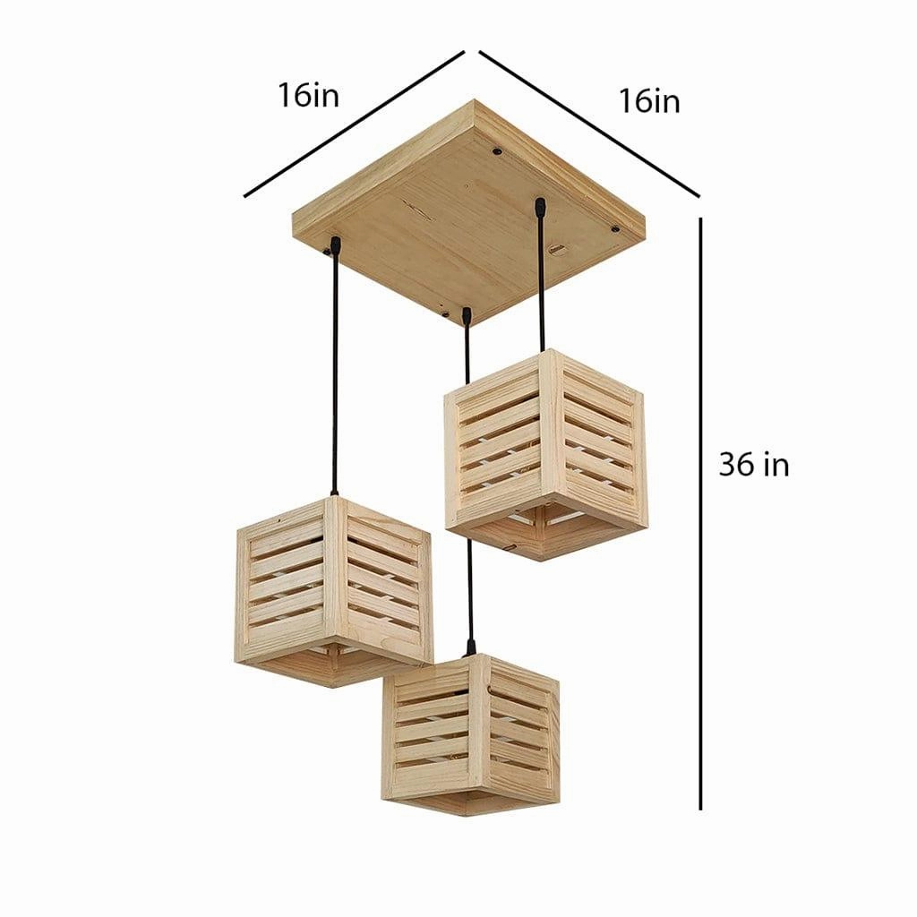 Lyon Beige Wooden Cluster Hanging Lamp (BULB NOT INCLUDED)