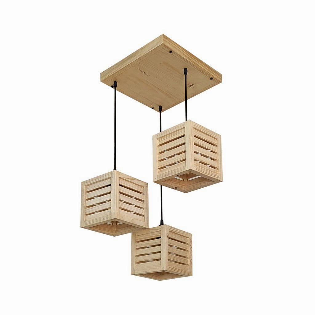 Lyon Beige Wooden Cluster Hanging Lamp (BULB NOT INCLUDED)