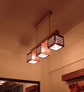 Lyon Brown & Beige Wooden Series Hanging Lamp (BULB NOT INCLUDED) contemporary ceiling fixture