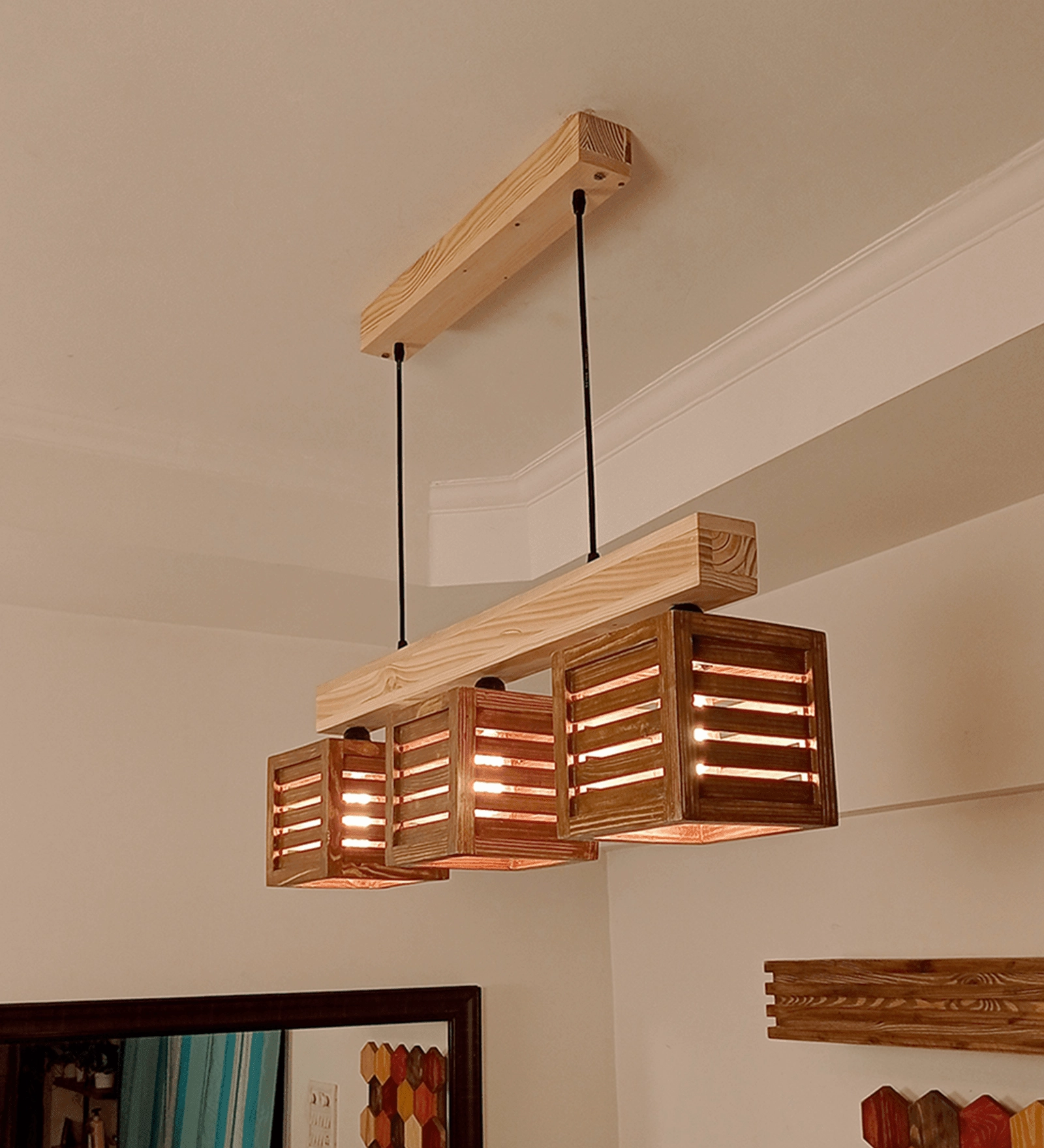 Lyon Brown & Beige Wooden Series Hanging Lamp (BULB NOT INCLUDED)