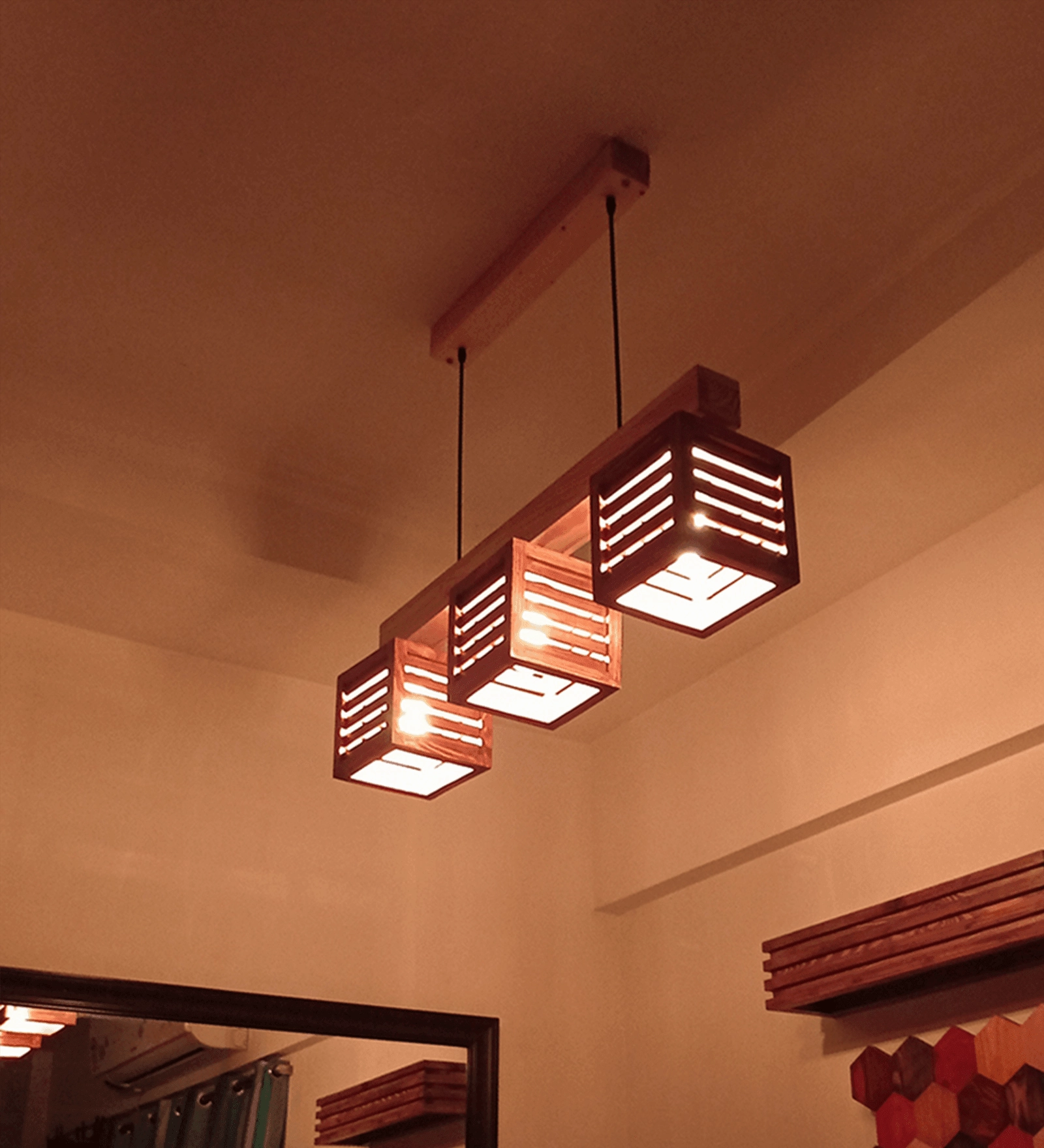 Lyon Brown & Beige Wooden Series Hanging Lamp (BULB NOT INCLUDED) contemporary ceiling fixture