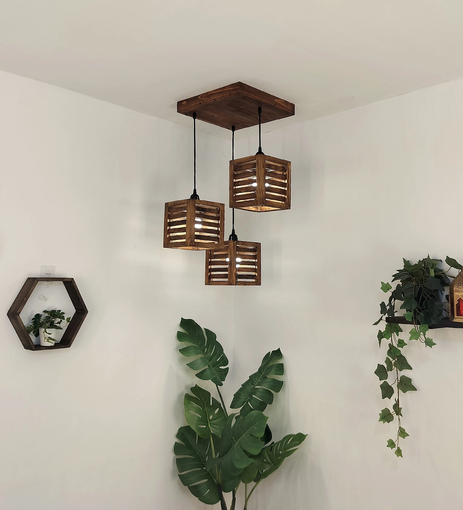Lyon Brown Wooden Cluster Hanging Lamp (BULB NOT INCLUDED) contemporary ceiling fixture