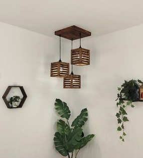 Lyon Brown Wooden Cluster Hanging Lamp (BULB NOT INCLUDED) contemporary ceiling fixture