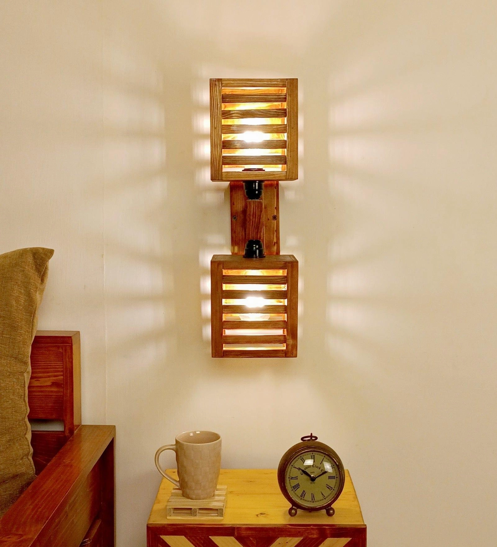 Lyon Duo Brown Wooden Wall Light (BULB NOT INCLUDED)