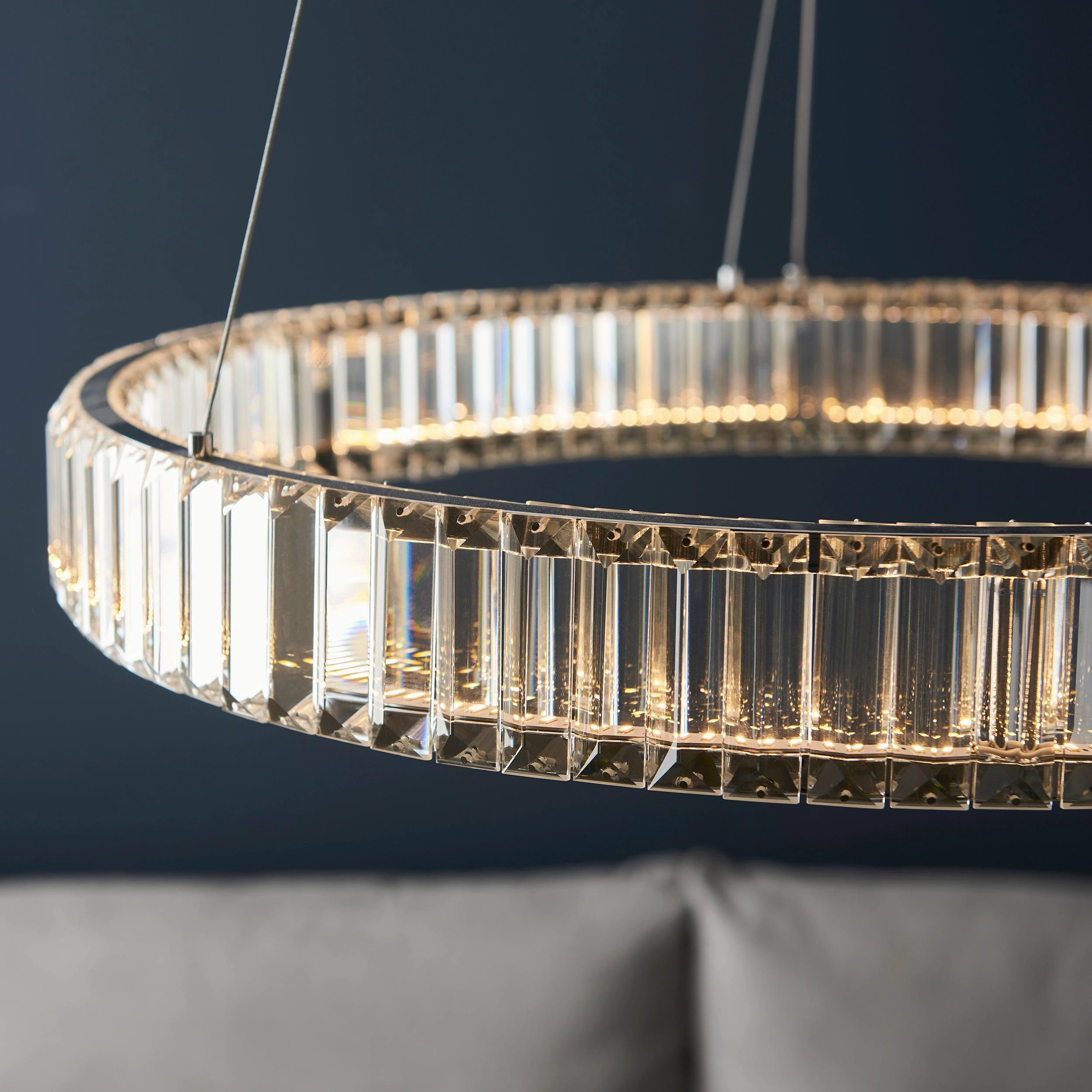 Majestic Chrome & Glass Crystal LED Ring Ceiling Pendant