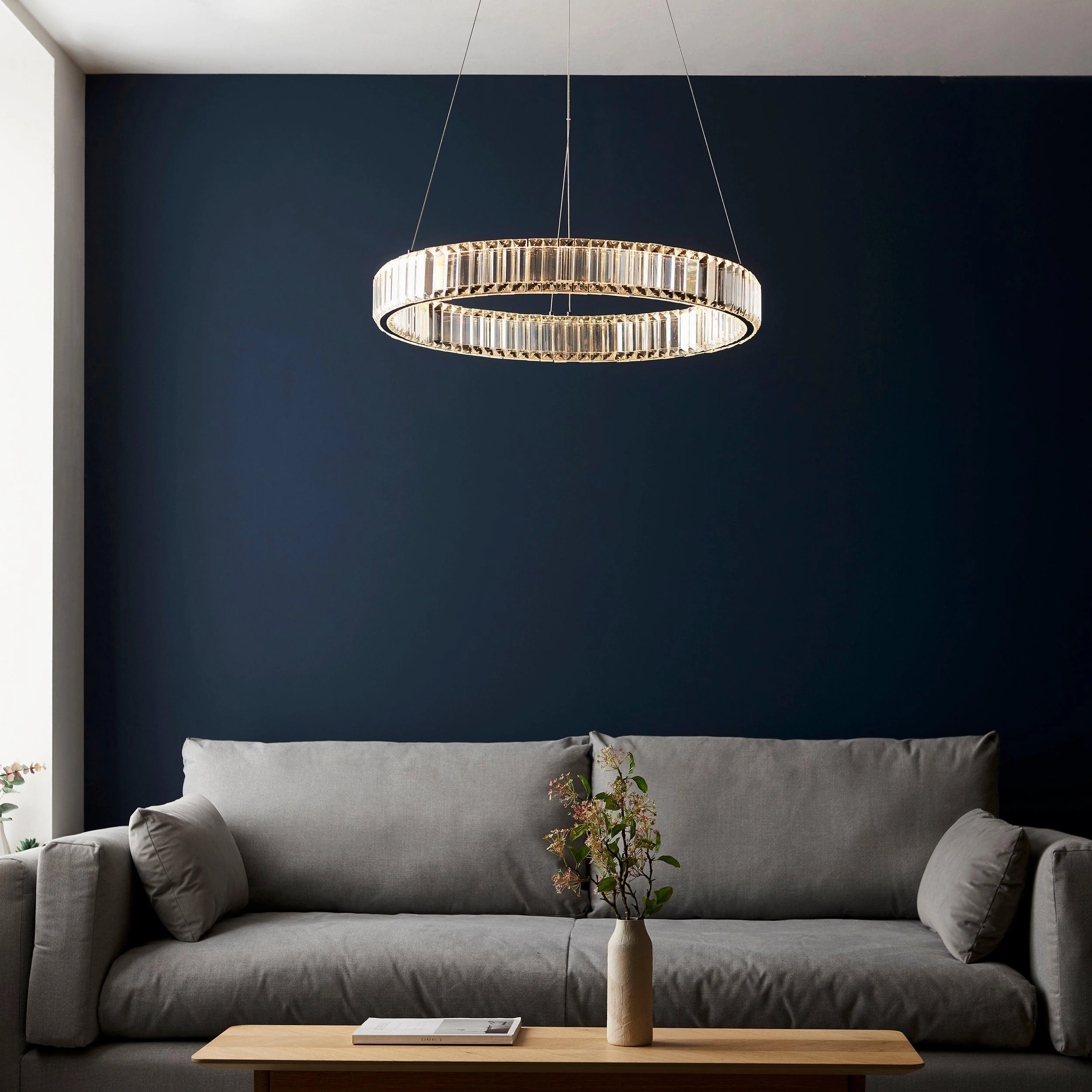 Majestic Chrome & Glass Crystal LED Ring Ceiling Pendant