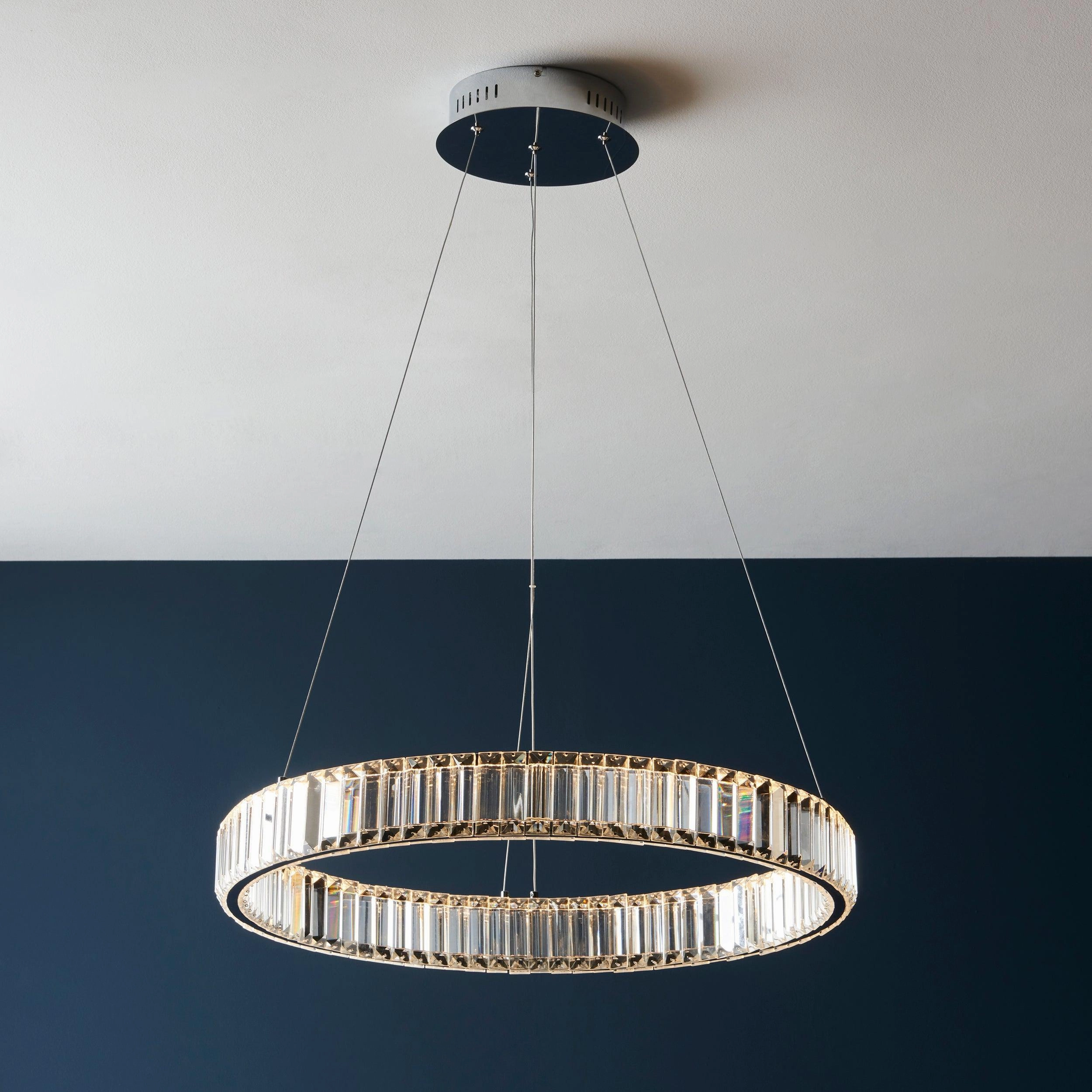 Majestic Chrome & Glass Crystal LED Ring Ceiling Pendant