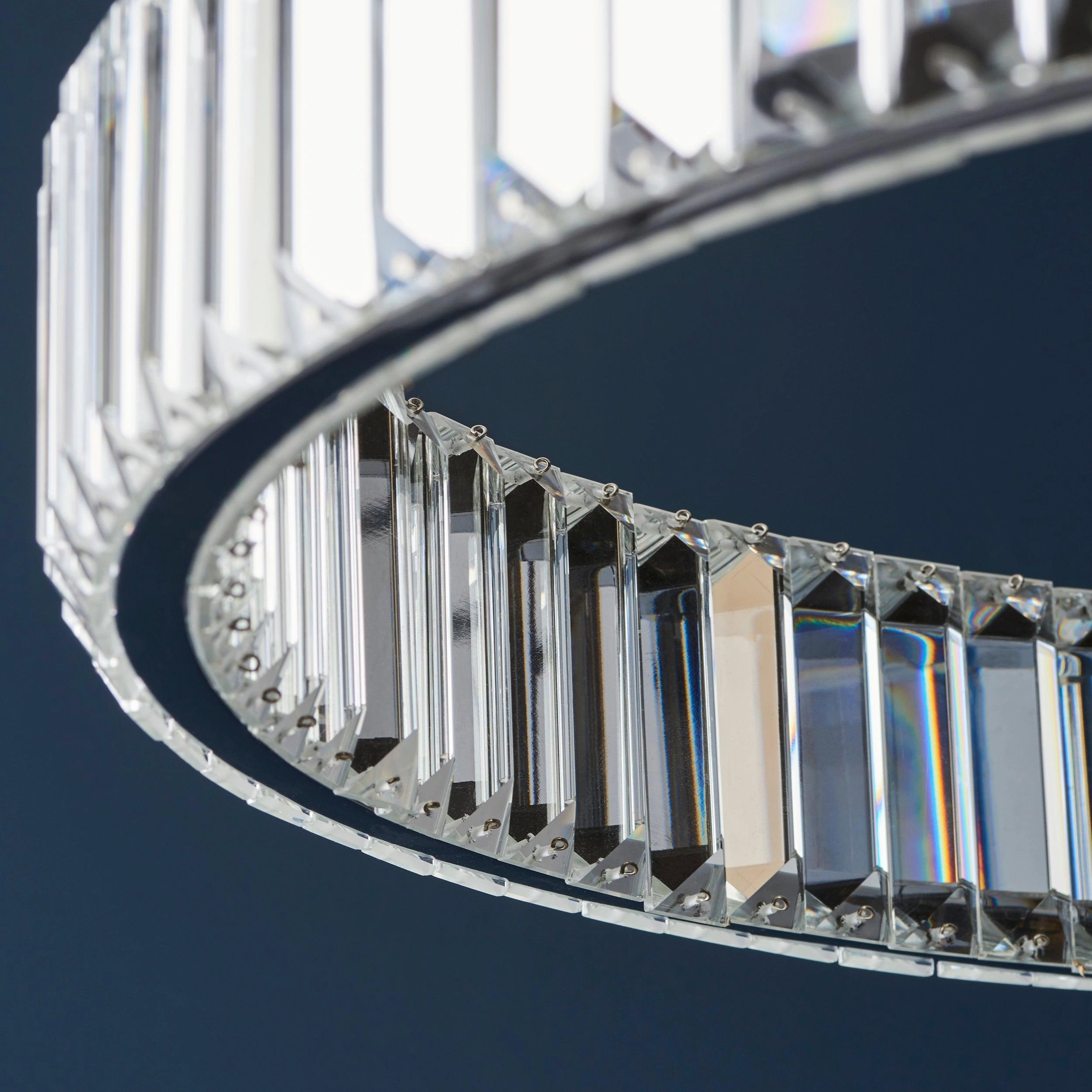 Majestic Chrome & Glass Crystal LED Ring Ceiling Pendant