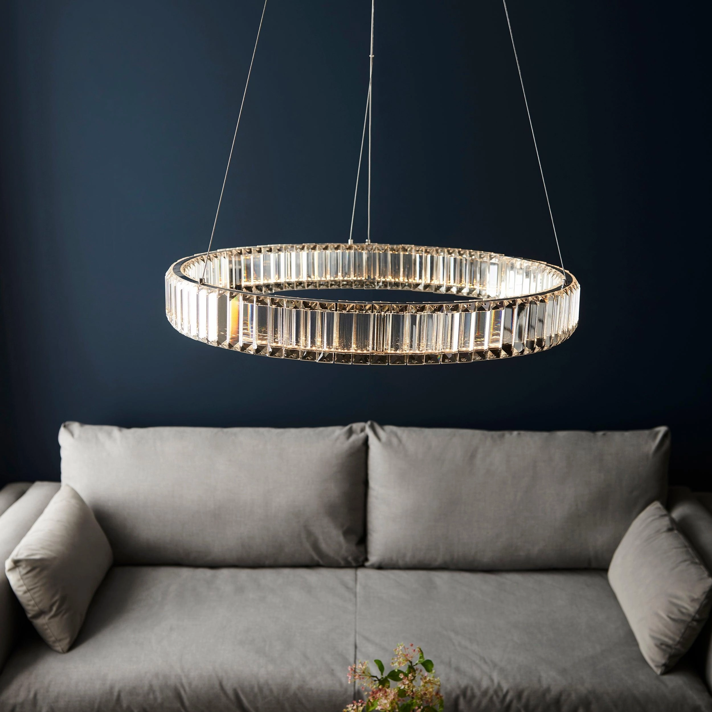 Majestic Chrome & Glass Crystal LED Ring Ceiling Pendant