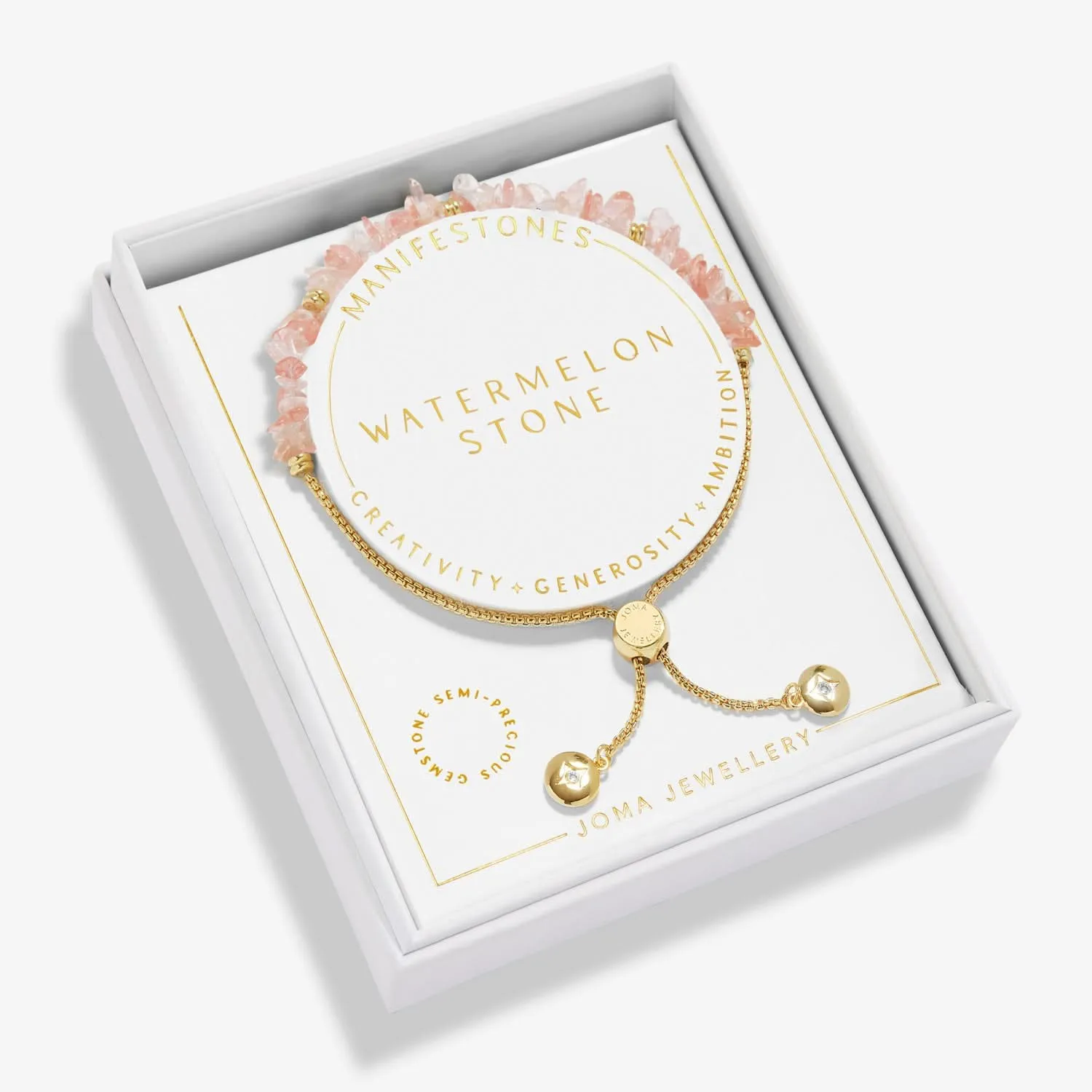 Manifestones Watermelon Stone Gold Plated Bracelet 7449 Joma Jewellery