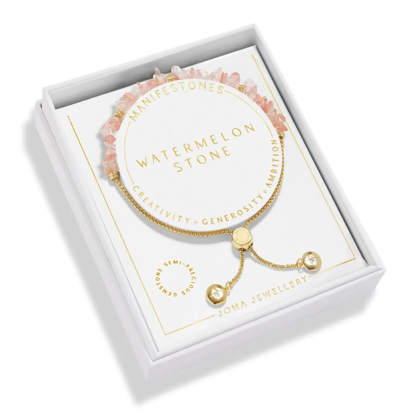Manifestones Watermelon Stone Gold Plated Bracelet 7449 Joma Jewellery