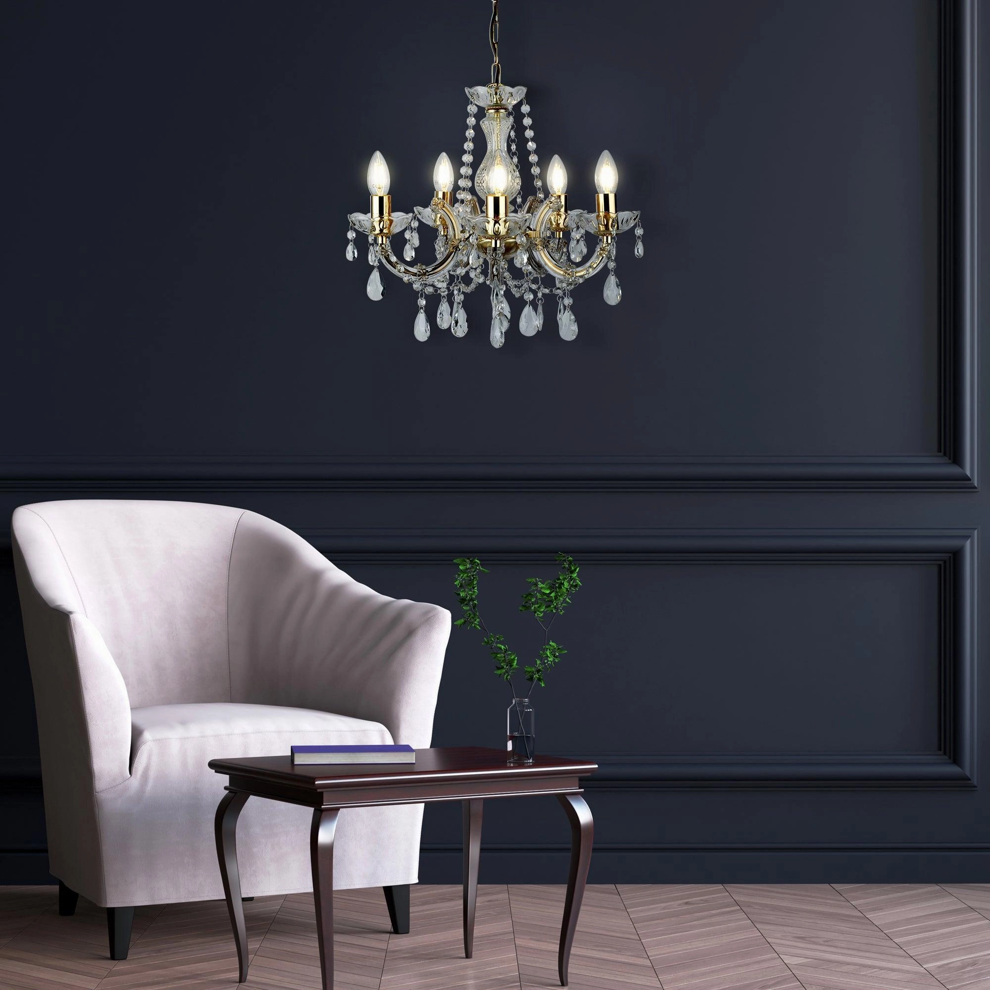 Marie Therese 5 Light Chandelier Polished Brass/Crystal Glass