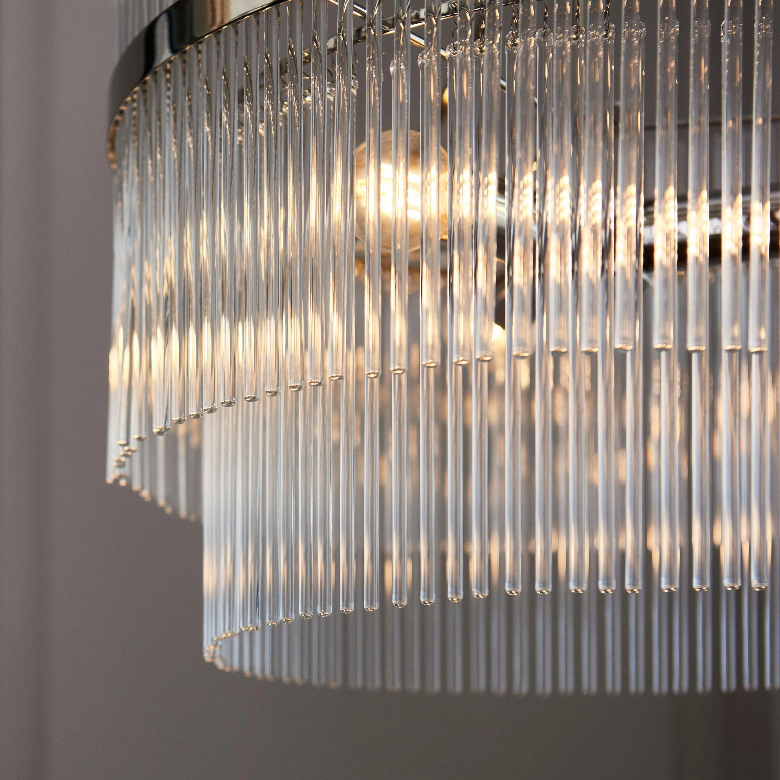 Marietta 3 Light Nickel & Glass Rod Ceiling Pendant
