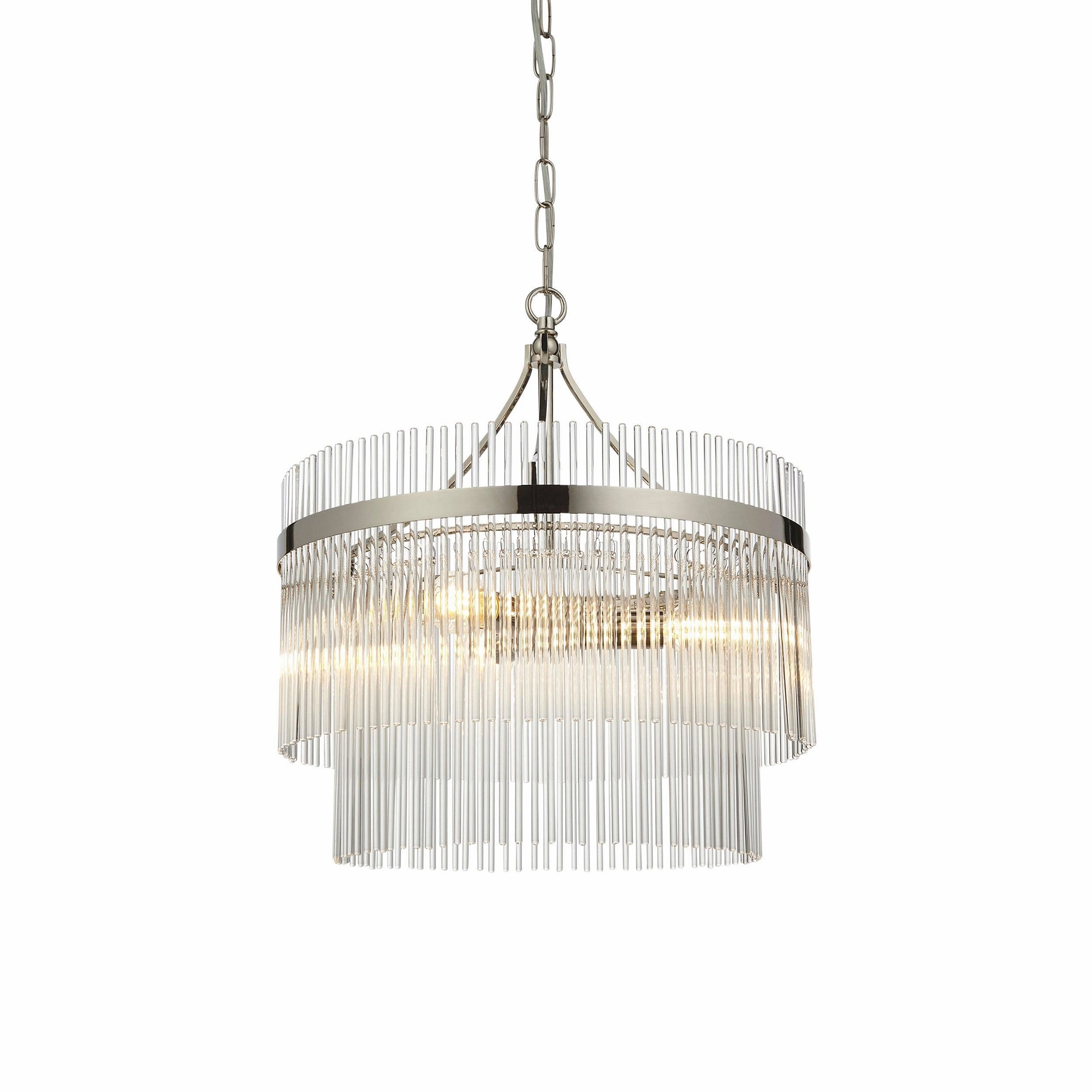 Marietta 3 Light Nickel & Glass Rod Ceiling Pendant